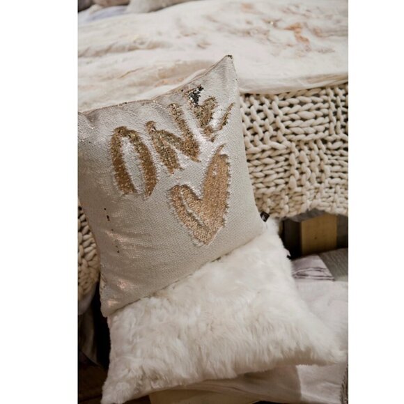 Aviva Stanoff Original Viral Champagne Sequin Mermaid Pillow, 20" x 20" - Picture 2 of 6